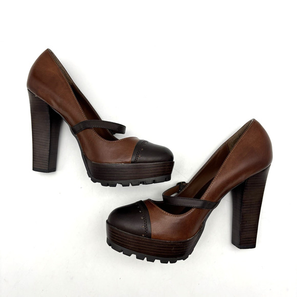 Vintage MIA 'Hawthorne' Two Tone Faux Leather Chunky Heel Mary Jane Pumps 8.5M - Picture 13 of 16